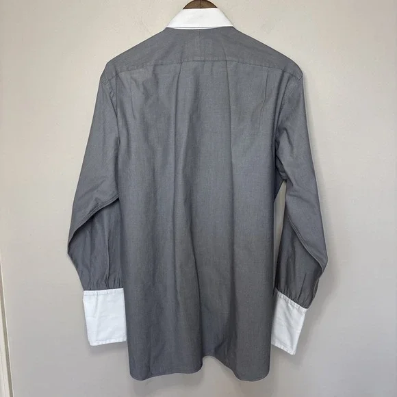 Turnbull & Asser Dress Shirt Sz 16.5-42 Gray White Contrast French Cuff